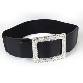 

Women's black diamonds wide belt with dresses fashion ladies waist elastic waist belt elastic belt wild women's wide belt