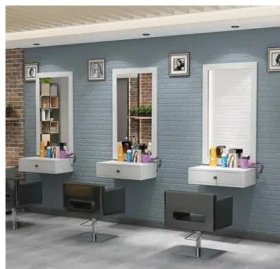 Hairdresser's mirror, hair salon, mirror stand, counter top, wall mounted hairdresser's mirror stand, wall mounted