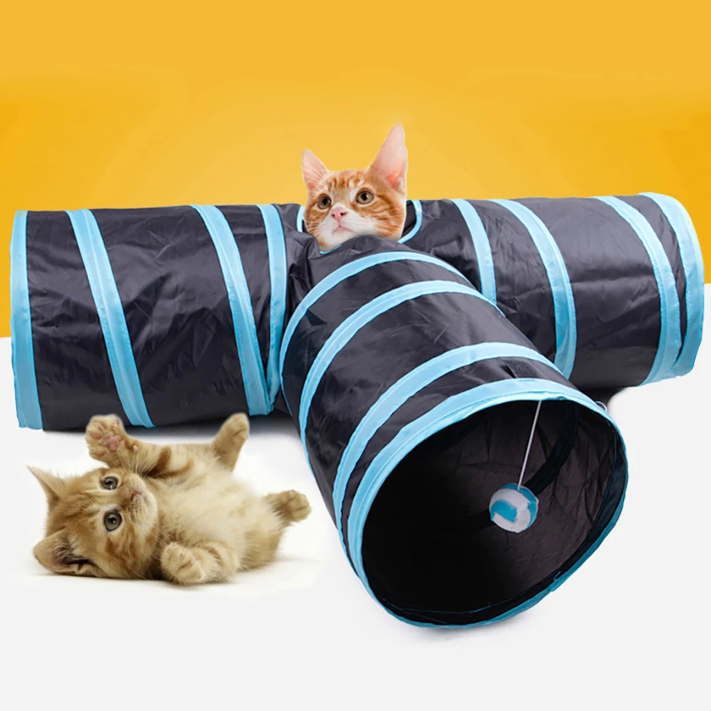 3 отверстия туннель для кошек игрушки для кошек котенок складной Crinkle Кот играющая игрушка «туннель» с мячом тент для игры для маленьких животных Кролик