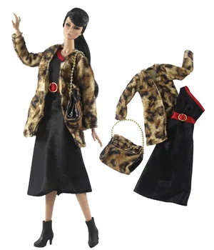 

NK 1Set 2020 Doll Dress Clothes Fashion Leopard coat+Skirt+Bag For Barbie Doll Accessories Child Toys Girls' Gift 335A 3X