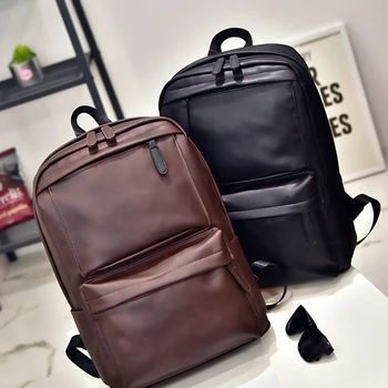 

Men Women Retro Casual Leather Laptop Back To School Backpack Korean Student Bag Female PU Leather Travel Satchel Book Bag