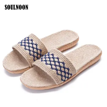 

Women Men Summer Slippers Soft Flax Slides Indoor Home Slippers Open Toe Beach Shoes Sandals Non-slip Flat Unisex Flip Flops