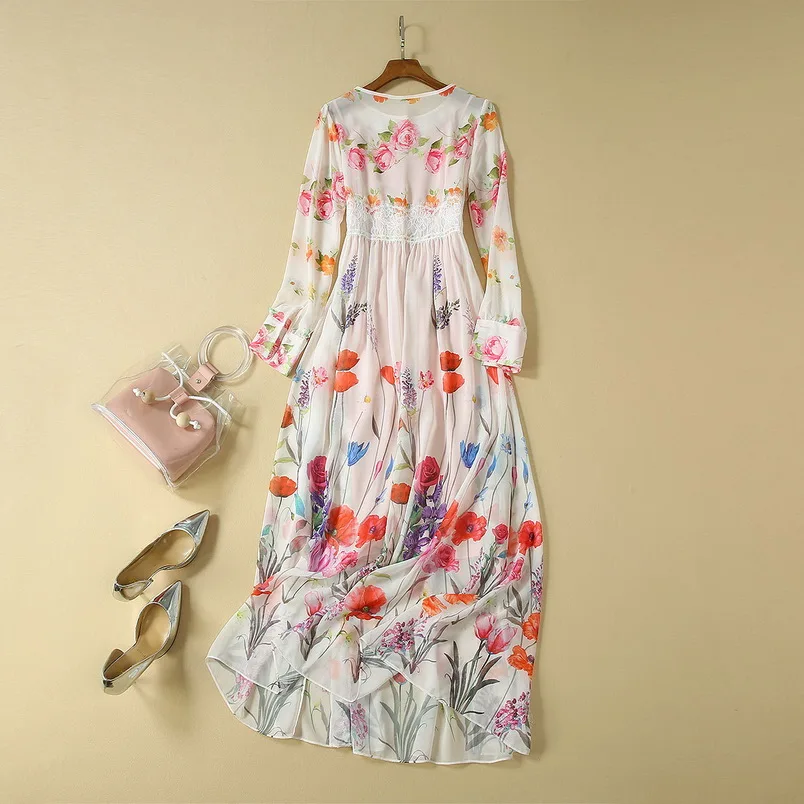 Высокое качество осеннее длинное свадебное платье Vestidos женское очаровательное цветочное кружевное Лоскутное Платье макси с длинным рукавом фестиваль