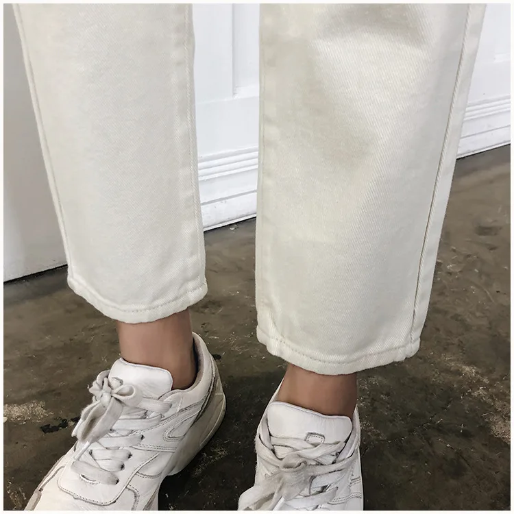 9803 Hyuna, корейский стиль, свободные, стройнящие прямые брюки, женские, с высокой талией, Ретро стиль, белые джинсы, Капри, модные, Aut