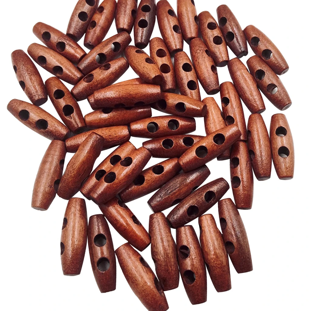 2 Holes Scrapbooking Sewing Wood Toggle Buttons Oval, 50Pcs, 30 x 10mm