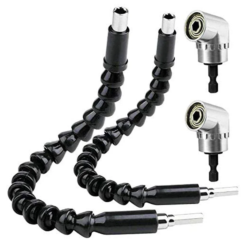 

4PCS 105 Degree Right Angle Drill 1/4 inch Hex Shank Flexible Drill Bit Extension Screwdriver Bit Holder Connecting Link