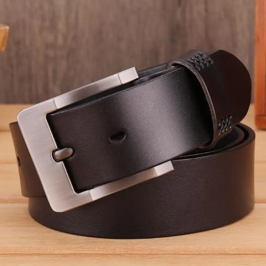 Pin Buckle Genuine Leather Simple Style Belt Designer Cowskin Male Jeans Belt Real Leather minimalist Strap Waistband XKS188 - Color: Black