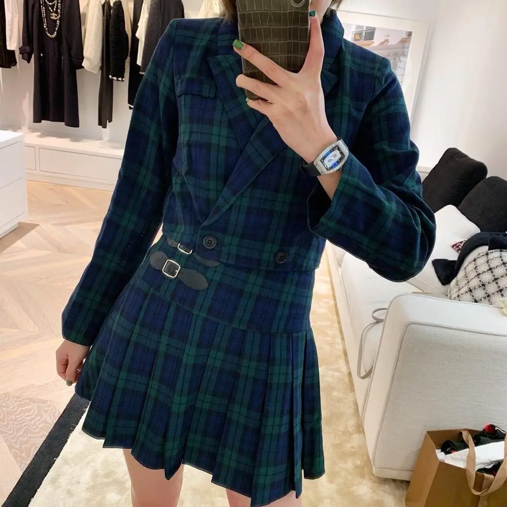 2019FW новые женские пиджак в клетку+ юбка-трапеция Женский ...