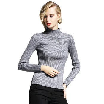 

2019 Women's Pullover Slim Long Sleeve Semi-high Collar Sweater Top Printing Hot Sell Knitted Set Women