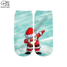 PLstar Cosmos/Прямая поставка, рождественские короткие разноцветные забавные короткие носки до лодыжки с 3D принтом Санта-Клауса для женщин/мужчин/мальчиков/девочек, стиль-1