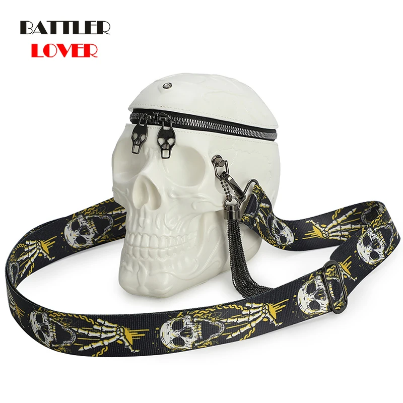 3D Skull Shoulder Bag Crossbones Messenger Bag for Women Fashion Street Leather Zipper Handbags Steampunk Design Bag Drop Ship