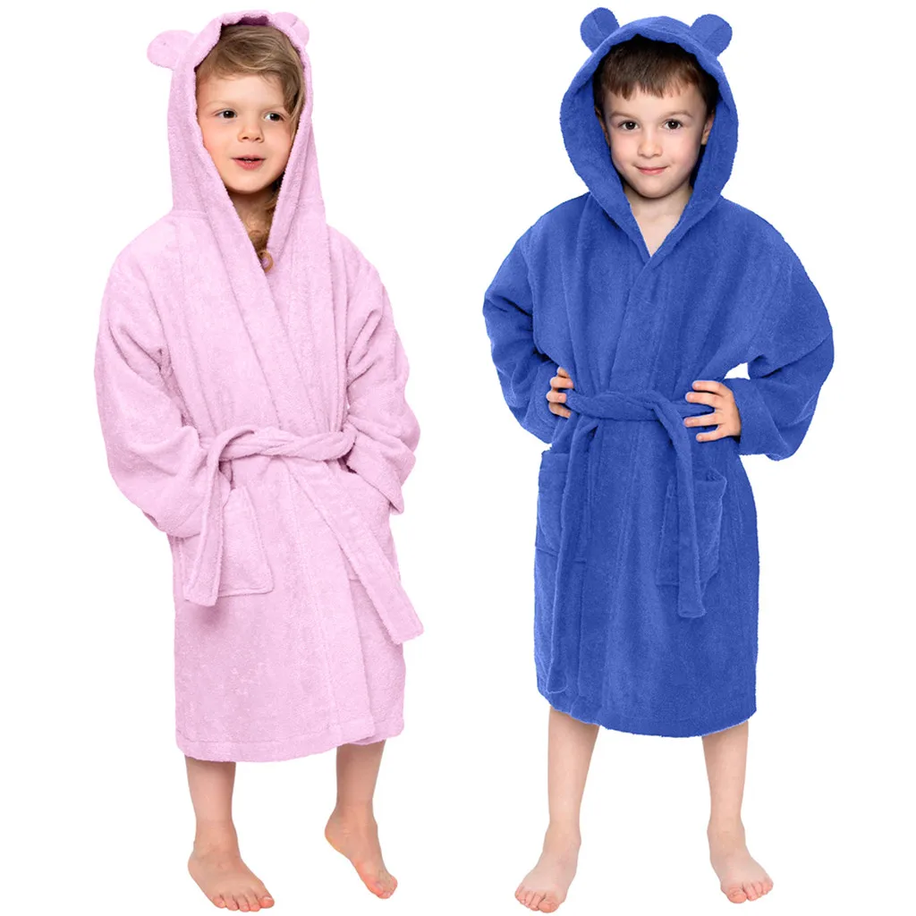 Одноцветный фланелевый детский банный халат с капюшоном для маленьких мальчиков и девочек, ночная рубашка, одежда для сна Szlafrok Dzieciecy Peignoir Enfant, банный Халат