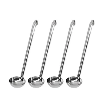 

4-Piece 430 Stainless Steel Spoon Handle Spoon with Pouring Hook, Suitable for Kitchen Cooking Pots, 2 Oz