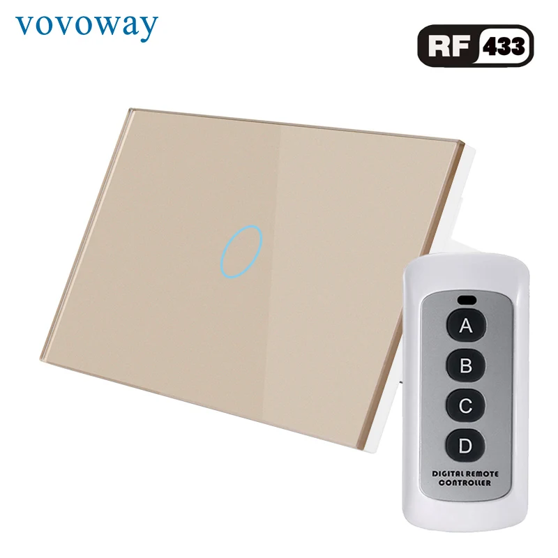 Vovoway US Touch switch home light switch RF433MHz wireless remote control 1gang AC110V 220V interrupter