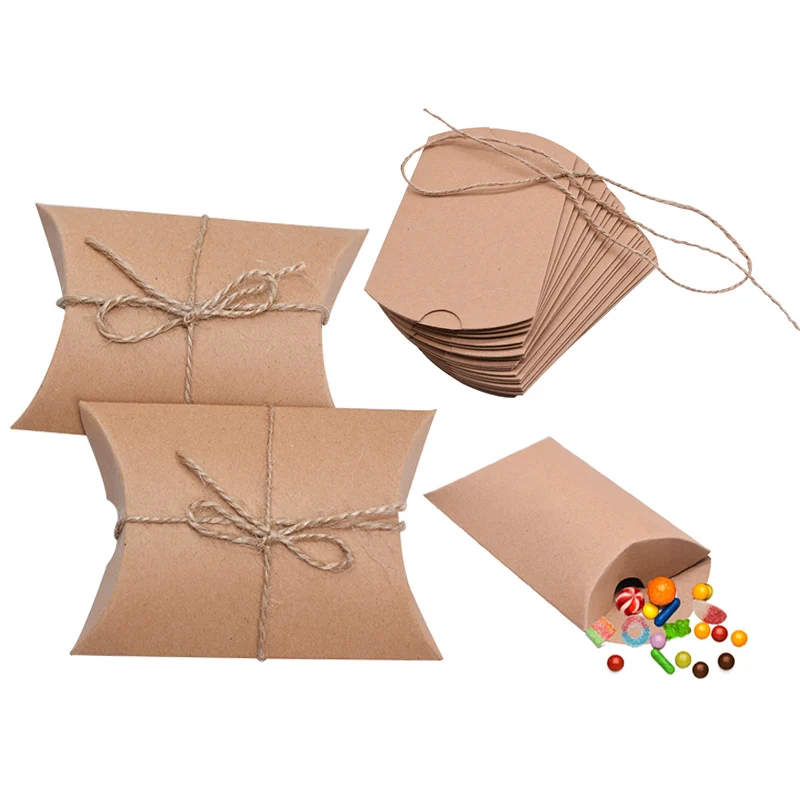 YIPON Small Boxes for Gifts,100Pcs Craft Paper Pillow Shape Wedding Favour Box Candy Jewellery Box decoration for Christmas Wedding Birthday Party