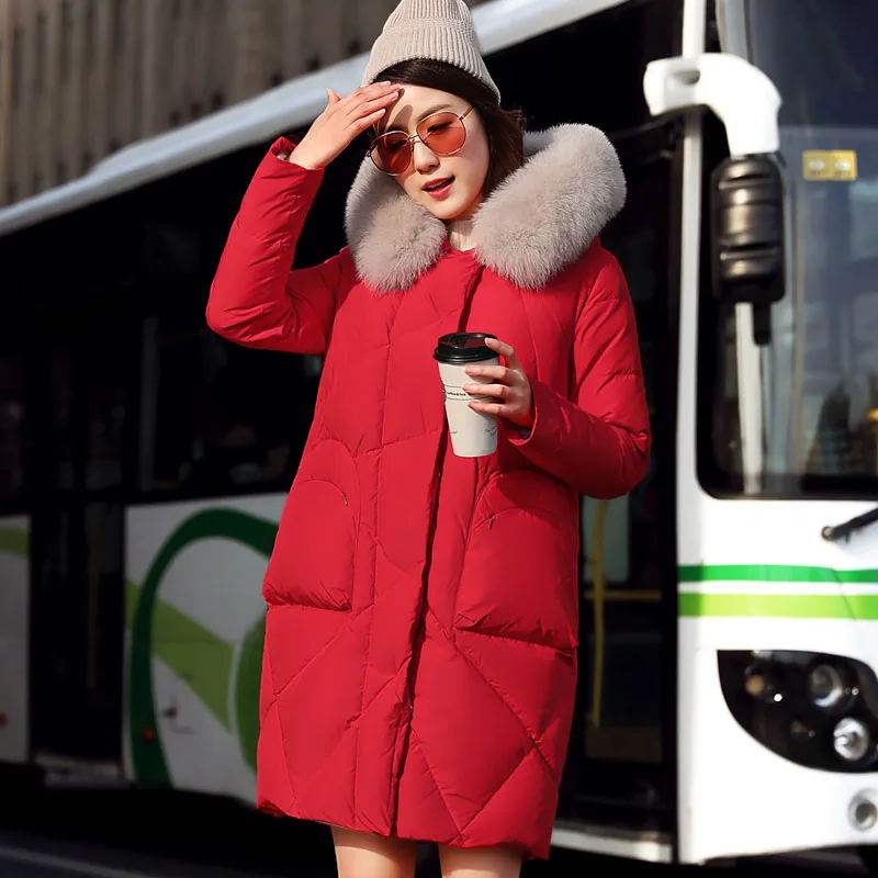 red Зимние пальто с натуральным лисьим мехом, 90% белый утиный пух, пальто для женщин, модные толстые теплые пушистые парки с капюшоном F531 - Color: red