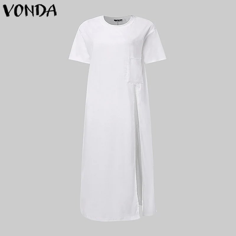 VONDA Tunic Women Blouse Sexy Split Hem Party Tops Long Ladies Office Shirts Summer Casual Blouse Plus Size Blusas S-5XL - Цвет: Белый
