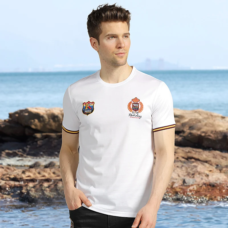 

2020 new Best Mercerized Cotton Men T-Shirt Tops Male Tees Fashion best embroidery Short Round T-Shirt Homme Camisa big 4XL