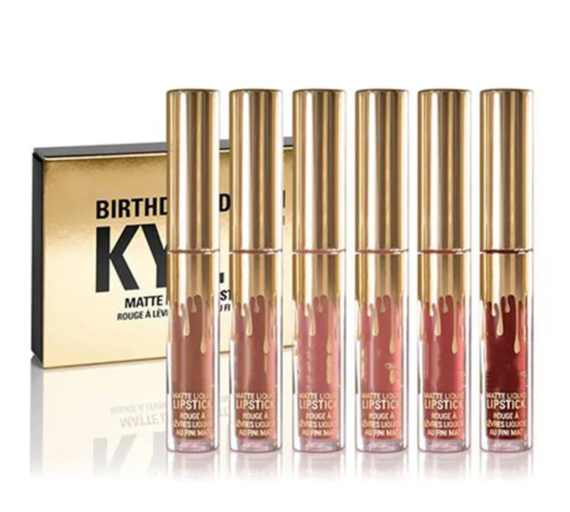

Water-resistant 6Pcs Gold Matte Liquid Lip Gloss Set Same As Kyliejenner Birthday Edition Make Up Lipstick Long-lasting Cometics