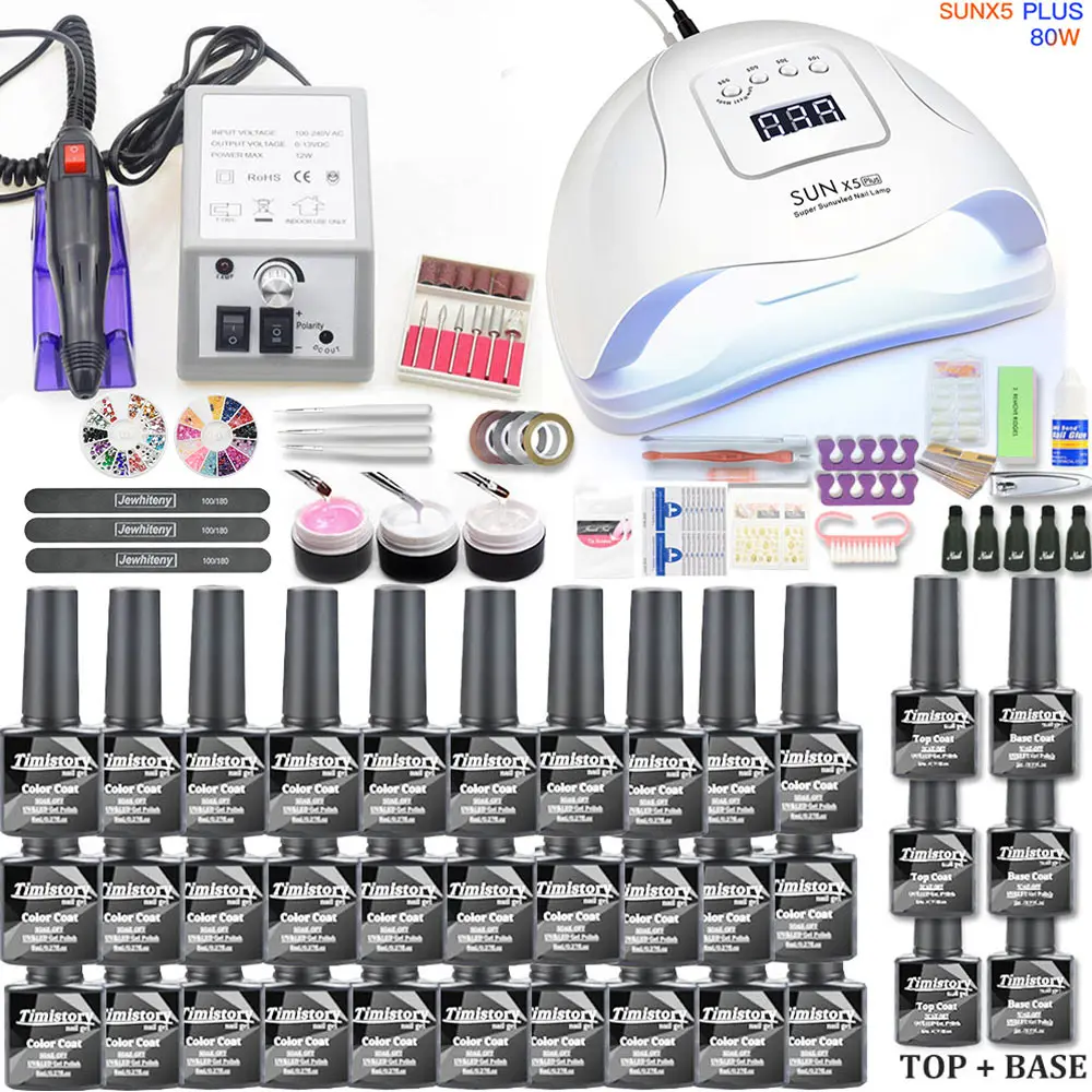 Billig 30 stücke Nagel Gel Polnischen Set Kit 80W UV LED Lampe Maniküre Set Nail art Salon Für Maniküre Werkzeuge mit Nagel Bohrer Maschine