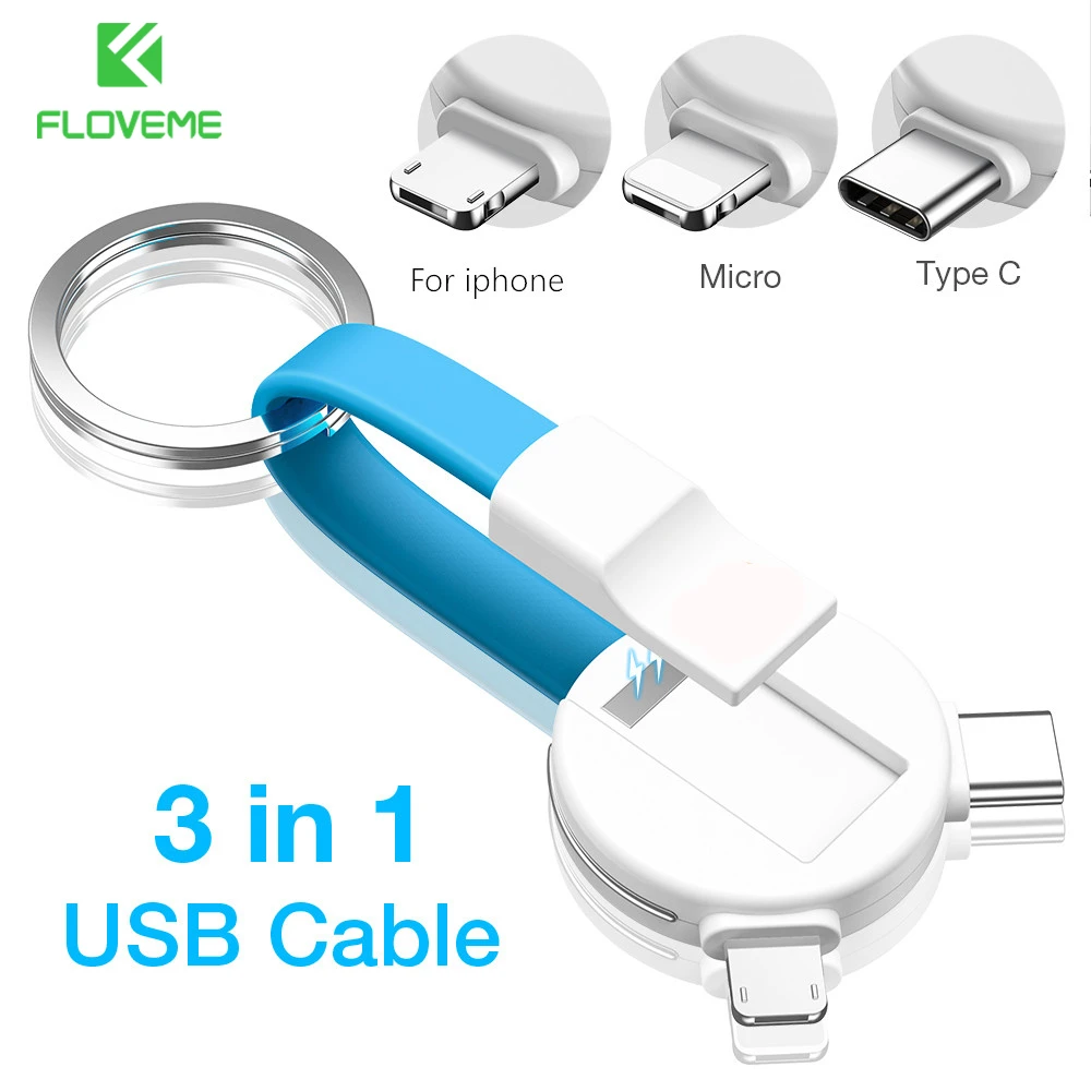 Магнитный зарядный кабель FLOVEME 3 в 1 Micro USB Type-C 2A для iPhone Samsung Xiaomi портативный брелок