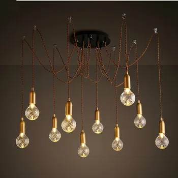 

Modern Simple Glass DIY Led Chandeliers Lustre Copper Loft Bar Led Chandelier Lighting Rope Spider Led Hanging Lights Fixtures