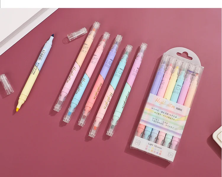 6Pcs/set Double-headed 12color Highlighter Pen - 14 - Kawaii Mix