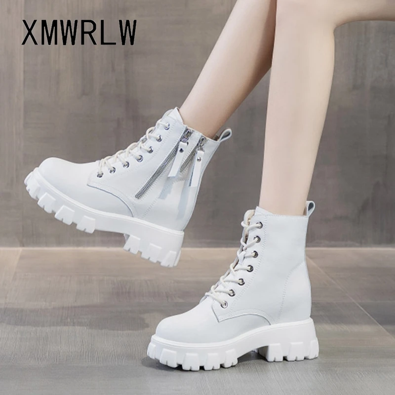 

XMWRLW Women's Autumn Ankle Boots Hidden Heel Ladies Autumn Shoes Genuine Leather Ankle Boots For Women Rubber Sole Boot Shoes