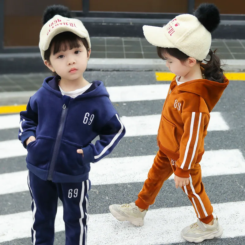 

Girls Spring Set 2019 New Style Children Korean-style Fashion Autumn And Winter Gold Velvet Children plus Velvet Two-Piece Set F