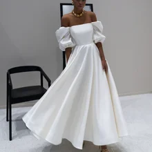 

Vintage Trumept Dress for Women Bare Shoulder Puff Sleeves White Autumn Spring Elegant Fashion Evening Birthday Party Gown 2022