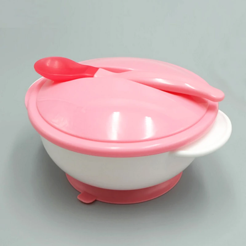 Temperature Sensing Feeding Spoon Child Tableware Food Bowl Learning Dishes Service Plate/Tray Suction Cup Baby Dinnerware Set - Цвет: Rose Cover