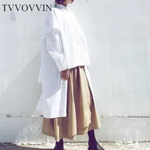 TVVOVVIN Повседневная Женская однобортная рубашка с длинным рукавом и необычными пуговицами в стиле пэчворк, женские весенне-летние свободные топы AS389