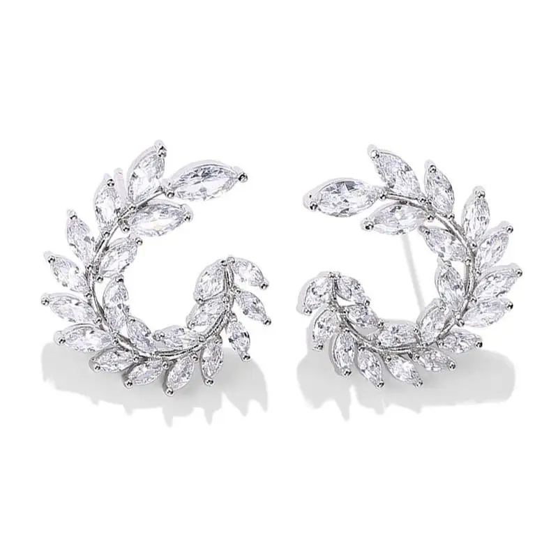 Новое роскошное Брендовое модное, в форме оливы, кубический циркон, серьги-гвоздики для женщин, лист, Кристальные серьги вечерние для девушек, подарки