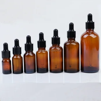 

10pcs/lot 5ml to 50ml lab brown round glass Refined oil bottle with glass droppers black circle for school experiment
