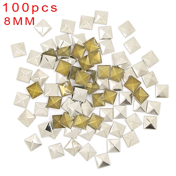 8MM Square Sliver 100 шт многоцветная Медь Горячая фиксация звезда/круглая/квадратная/форма черепа металлическая медная заклепка Горячая фиксация Стразы панк-шпильки железо на одежду - Цвет: 8MM Square Sliver