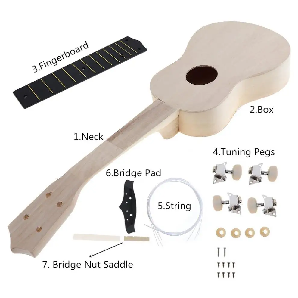 21inch Ukulele DIY Kit Handwork Support Painting Children Assembly Toy Electric Guitar Bass Ukelele Accessories LOadSEcr’s Musical Instruments Tool Flower## 