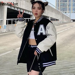 Sold Out Patchwork Letter Embroidery Women Baseball Uniform Casual Button Coat Autumn 2021 Streetwear Daily Loose Style Jacket
