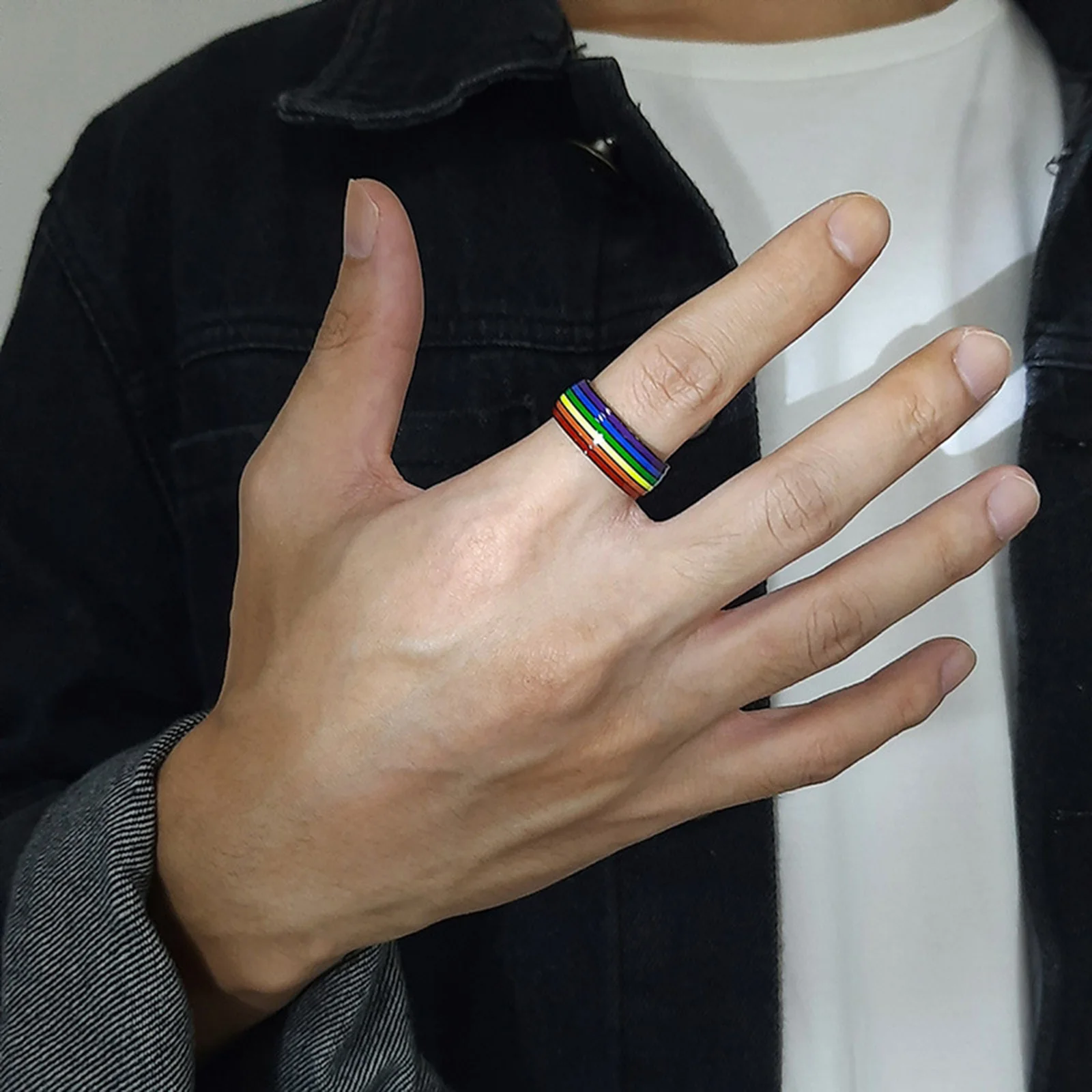 Anillo de compromiso con bandera de lesbiana Gay, anillo de Orgullo LGBT 8mm de 316L, acero inoxidable, esmalte arcoíris, banda de compromiso |Anillos| - AliExpress