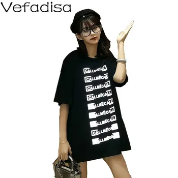 

Vefadisa Reflective Letter T-shirt Women 2020 Newest Fashion Summer Short Sleeve T-shirt Loose Women T-shirt Black White QYF2185