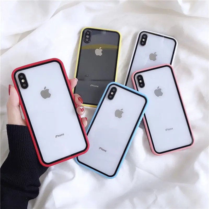 

For iPhone XR X XS Max Transparent Acrylic Shockproof Phone Cases Soft Silicone Two-tone Back Cover F or iPhone 7 8 6 6S Plus XR