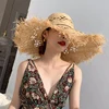 Verano de las mujeres hecho a mano rafia Natural sombrero de paja Niña de alta calidad Panamá de ala ancha sombreros de sol Vacaciones de playa de paja tapas ► Foto 3/6