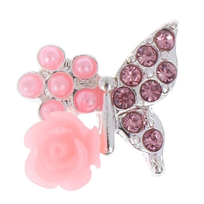 Crystal Rhinestones For Nail Art Decoration 10pcs/bag 3D Pink Butterfly Jewelry Nail Art Glitter Silver Alloy Manicure Supplies