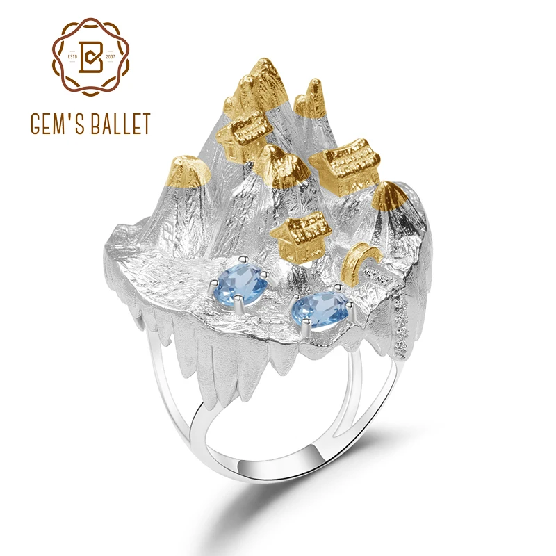 Женское кольцо с голубым топазом GEM'S BALLET Золотое серебряным покрытием и