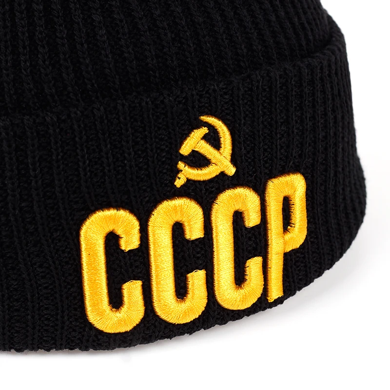 Новая мода зима русский логотип CCCP трехмерная вышивка шерстяная шапка мужская уличная для верховой езды теплая вязаная шапка для мальчика повседневная шапочка