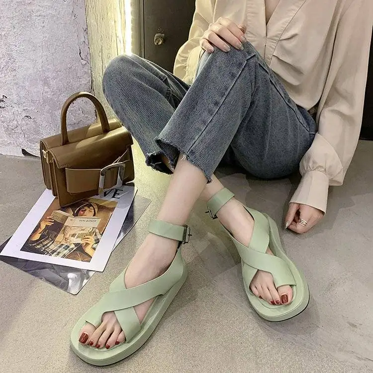 INS HOT Women's Sandals 2021 Summer Solid Color Comfortable Female Beach Shoes Chunky Sandals For Woman Non-Slip Shoe 
