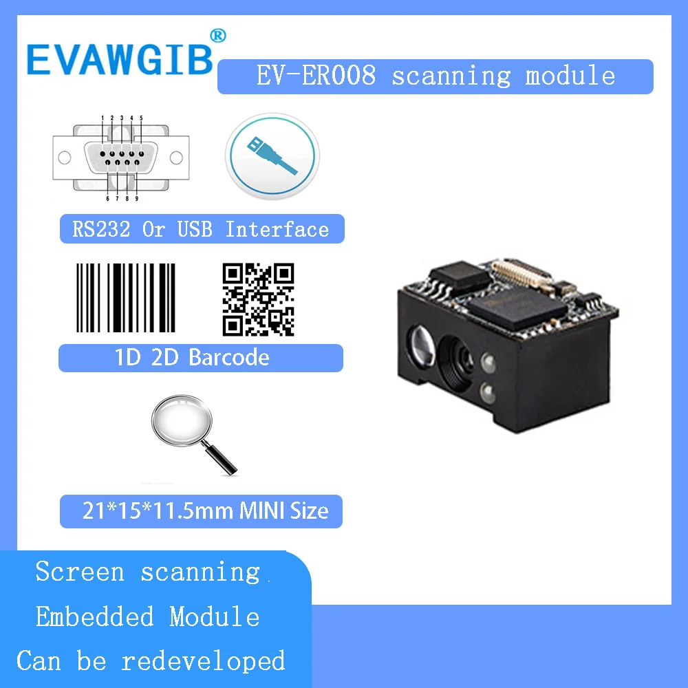 EVAWGIB EV-ER008 2D CMOS Встроенный сканер штрих-кода модуль сканирования компактная