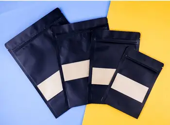 

50pcs/lot Black Kraft Paper Frosted Window Bag Stand up Snack Cookie Tea Coffee Packaging Bag X-mas Paper Gift Pouch