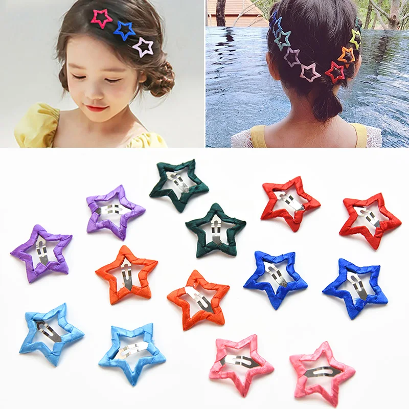 2020 2pcs/Set Girls Cute Fabric Shiny Star Ornament Clips Colorful Hairpins Children Alloy Hair Cilps Kids Accessories |