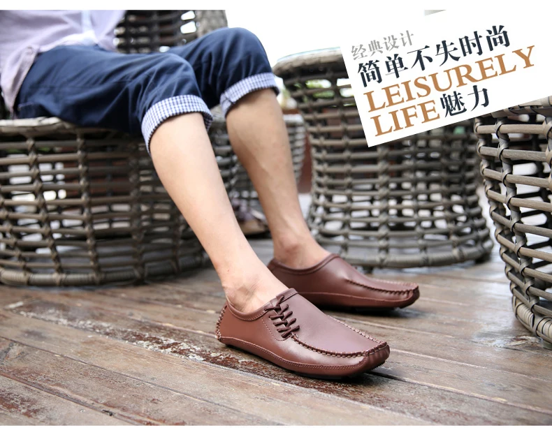 Summer Men's Leather Loafers Moccasin Breathable Comfortable