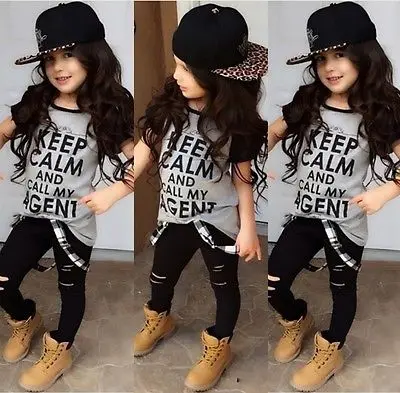 Toddler Kids Baby Girls Short Sleeve T-shirt Pants Leggings Outfits 2-7T